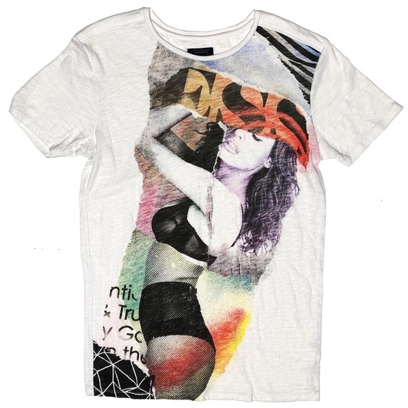 Vtg Guess Sexy Lady Lingerie Model Colorful Graphic Print Tunic Shirt Grunge S - Picture 1 of 9